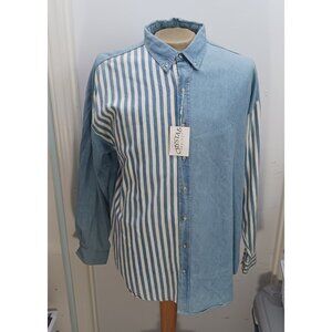 Crystal Springs Men's Casual Shirt XL 17/35 LS 100% Combed Cotton Blue White NWT